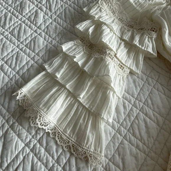 NWT Zimmermann Size 0 Ivory Cotton Lace Dress with Tie Waist - Picture 9 of 16